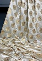 Indian Banarasi Brocade fabric White &amp; Gold Fabric Wedding Dress Fabric -NF349 - £5.98 GBP+