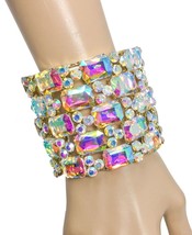 2.5&quot; Wide AB Crystals Silver Tone Luxurious Chunky Oversized Bracelet Drag Queen - £26.74 GBP