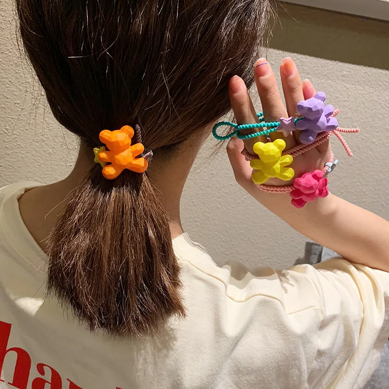 Sporting Colorful Bear Cartoon Elastic Hair Band For Women Crystal Hair Tie Hair - £23.51 GBP