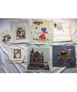 Needlepoint Lot of 7 Finished Or Partial UnFinished Cross Stitch Crewel - $59.38