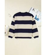 Blue Stripe Color Block PLus Size Drop Shoulder Sweater - $46.93 CAD