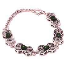 Green Onyx Gemstone Christmas Gift Marcasite Bracelet Jewelry 7-8&quot; SA 1165 - £4.14 GBP