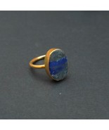 hamdmade style lapis lazuli stone fashion ring, handmade gold plated sta... - £7.86 GBP