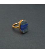 hamdmade style lapis lazuli stone fashion ring, handmade gold plated sta... - $190.39 MXN