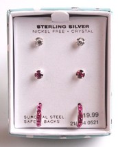 Ragazze Argento Sterling 925 Rosa Cristallo Chiaro Cerchio Post Orecchini Nuovo - £12.00 GBP