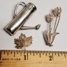 3 PC Lot Sterling Silver Pin Lot Watering Can Filigree Tulip Flower Garden 9.3g - £28.16 GBP