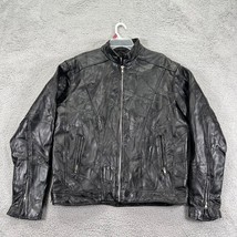 Diamond Plate Mens Black Long Sleeve Buffalo Leather Motorcycle Jacket Sz Large - £46.71 GBP