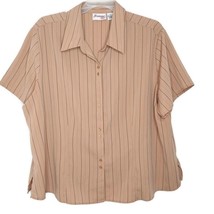 Joanna Womens Blouse Size 3X Short Sleeve Button Front V-Neck Brown Stripe - $13.97