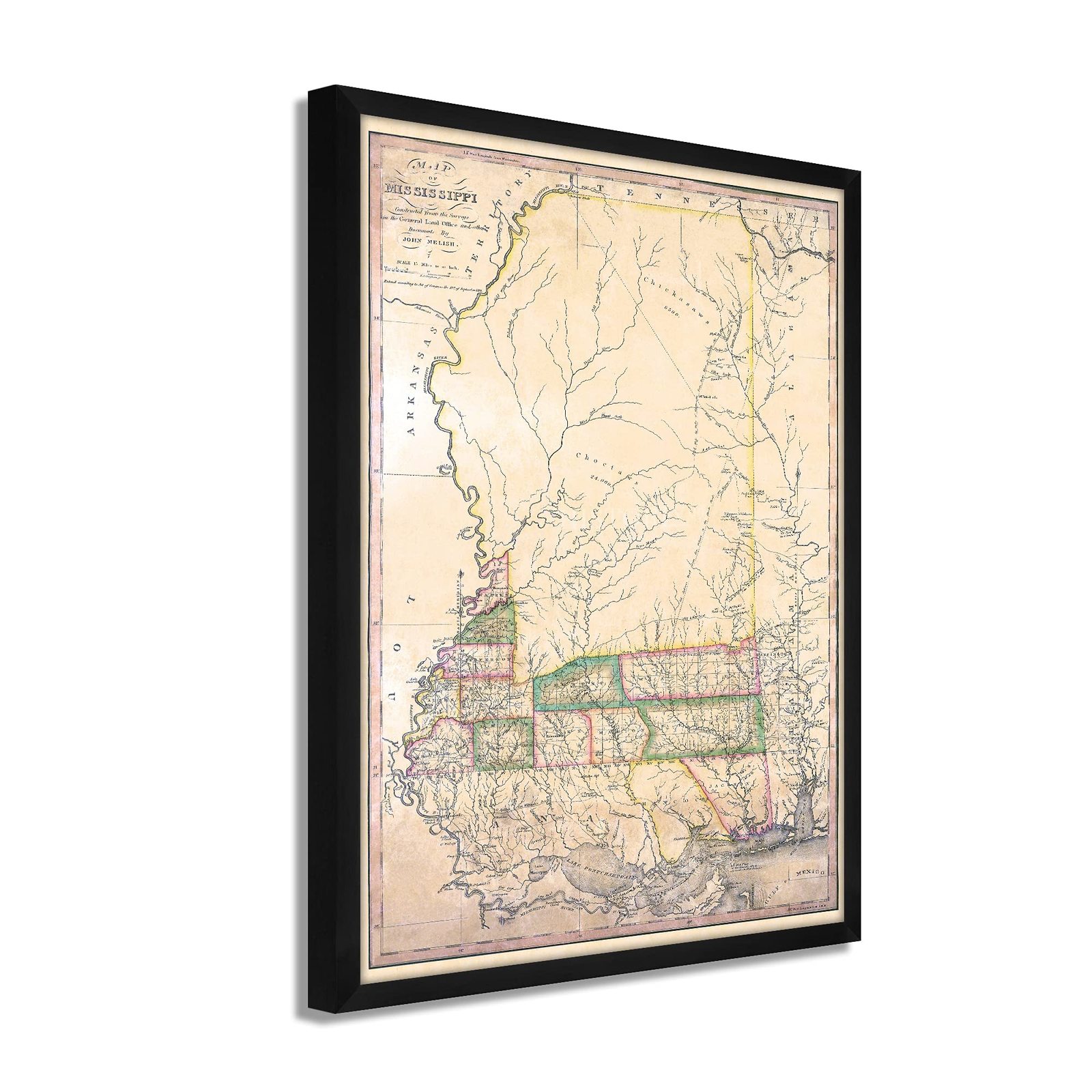 HISTORIX Vintage 1820 Mississippi State Map - 17x25 Inch Black Framed Vi... - £207.61 GBP+