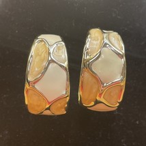 Vintage Gold Tone Cream Beige Hoop Dangle Drop Earrings Estate Jewelry F... - $9.89