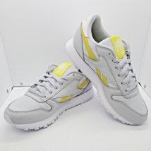 Reebok Classic Leather Sneaker Men&#39;s Size 4 Pure Grey/ Chartreuse/ White FX2278 - £29.36 GBP
