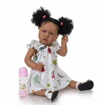  Reborn Baby Doll 57cm Silicone Handmade Full Body Black Skin Fashion Fiber Hair - £107.78 GBP