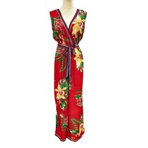 Flying Tomato Red Tropical Print Jumpsuit Size S Wide Leg Belt Coconut Girl READ - £12.94 GBP