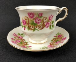 Queen Anne Tea Cup Saucer Floral Roses Scrolls England Fine Bone China V... - £19.83 GBP