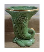 Apco American Bisque Green 22 Kt Gold Cornucopia Vase Hand Painted 4 3/4&quot; - €10,06 EUR