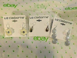 Liz Claiborne Women's Drop Earrings Flowers Round Teardrops 3 Pair All NEW - $35.61