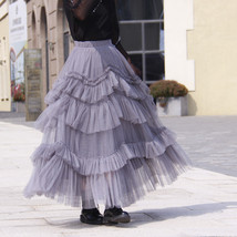 Gray Tiered Tulle Skirt Outfit Women Custom Plus Size Full Holiday Tulle Skirts image 4