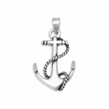 Vintage Rope Wrapped Anchor Charm Pendant Oxidized 925 Sterling Silver Jewelry - £59.39 GBP