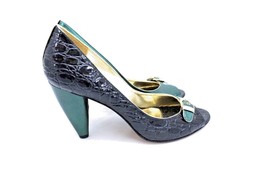 Gracienne Pump Stiletto Heels Green Pearl Patent Leather Peep Toe Gold T... - $28.71
