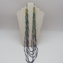 Chicos Necklace 32&quot; Multi Strand Layered Silver Tone Blue Green Yellow Beads - £19.46 GBP