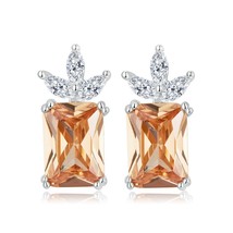 WOSTU Real 925 Silver Women PineEarrings Rectangle Champagne Crystal Stud Earrin - £16.95 GBP