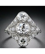 Drei Stein 2.50Ct Rund Schliff Zirkonia Art Déco Antik Verlobungsring 92... - $90.29