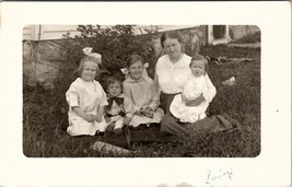 RPPC Sweet Mama with Her Children On The Lawn Real Photo Postcard U12 - £3.94 GBP