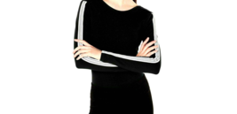 Material Girl Active Long Sleeve Black Varsity Bodysuit, Size Medium - £8.55 GBP