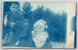 Cyanotype Plymouth NH Children Baby Rocking Horse Winter Scene Postcard T21 - £6.14 GBP