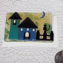 VTG House Pin by Lucinda Brooch Halloween Black Cats Moon Home Tower Sticker EUC - £25.91 GBP