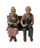 Grandma Grandpa Ceramic Figures Sitting Bench Whittling Shucking Corn Lo... - $69.11