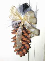PINE CONE angel - ornament 13&quot; tall black hair white/gold (sew rm) - £7.54 GBP