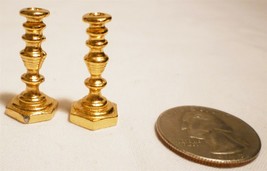 VINTAGE SOLID BRASS MINIATURE DOLLHOUSE CANDLE HOLDERS STICKS SET OF 2 - $443.71 MXN