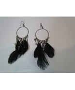 Lot of 3 Pair Dangling Earrings Hooped Feathers Stones Clear and Black - $252.60 MXN