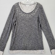 Maurices Women Shirt Size L Black Stretch Preppy Beads Scoop Long Sleeve... - £9.95 GBP
