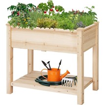 Solid Wood 2-Tier Raised Garden Bed Planter Bed with Bottom Storage Shelf - £128.63 GBP