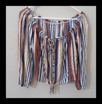 Jolt Crop Tie Front Top Long Sleeve  Multicolor Striped  Size Large - €8,43 EUR