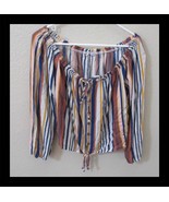 Jolt Crop Tie Front Top Long Sleeve  Multicolor Striped  Size Large - €8,37 EUR