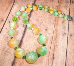 Upcycled Necklace Bead Green Orange Pink Semi Graduated Beads 18"  8-18mm  - £6.38 GBP