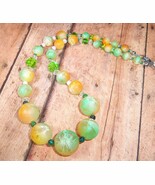 Upcycled Necklace Bead Green Orange Pink Semi Graduated Beads 18&quot;  8-18mm  - $8.00