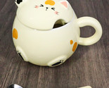 Whimsical Yellow Chubby Feline Kitty Cat Cup Mug With Lid And Stirring S... - £15.00 GBP