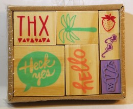 Rubber wood Stamps Set THX, Hello, Heck Yes, Palm Tree, Ice Cream by Horizon - £1.58 GBP