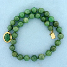 14 Inch Jade Hand Knotted Choker Necklace with 14k Yellow Gold Clasp - $561.00