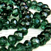 CZECH Glass Bead lot Dark Olive transparent FACETED RONDELLE 8x6mm 100 b... - $17.77