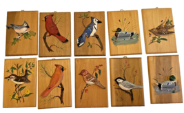 Bird Wood Carved 10 Figurine Plaques Signed Charles L. Smith 1980s Vintage - £69.45 GBP