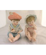 Pair Conta Boehme Styled Bisque Porcelain Pinao Babies Holding Apple (2) - €30,25 EUR