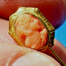 Antique Mediterranean Coral Pin 10k Solid Gold Handmade Victorian Design Cameo - £274.77 GBP