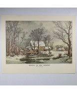 Winter in the Country Currier &amp; Ives Lithograph Reprint 11 3/4&quot; x 13&quot; - £12.95 GBP