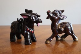 Lot of 2x Redware Vintage Boho Donkey Figurine Brown Glaze Ceramics Japan - £9.44 GBP