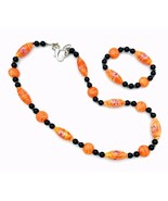 Orange Black Painted Glass Bead Necklace Bracelet Set - £13.98 GBP